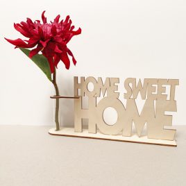 houten tekst home sweet home huis thuis housewarming house warming nieuwe woning verhuizen verhuizing verhuisd cadeau kado kadootje reageerbuis reageerbuisje bloem bloemetje hout houten berken laserkracht